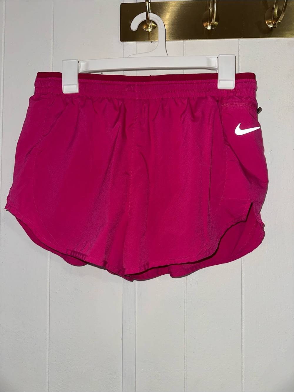 Nike Women's Dri-Fit Pink Athletic Running Shorts with zipper pocket